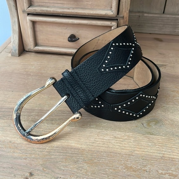 Michael Michael Kors Statement Belt Genuine Leather Studded Size Medium Black - Picture 1 of 7